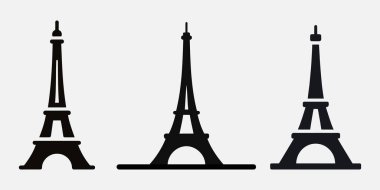 Beyaz arkaplanlı siyah Eyfel kulesi. Olimpiyatlar Paris.
