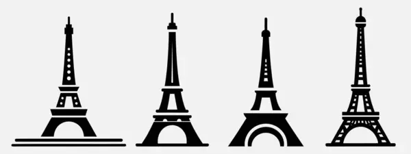 Beyaz arkaplanlı siyah Eyfel kulesi. Olimpiyatlar Paris.