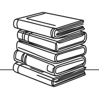 Kitap Yığını Sürekli Çizgi İzole edilmiş Minimalist Biçim Çiziyor.