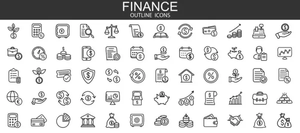 Finans ve iş dünyası simgeleri koleksiyonu. Finans ana hatları simgelerini ayarla.
