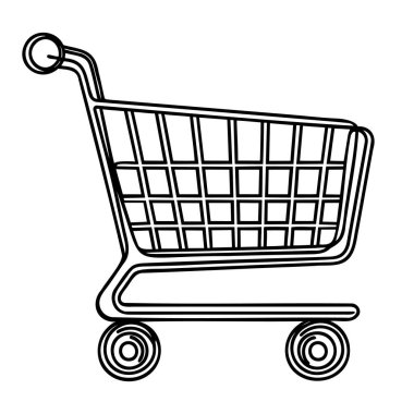 Sürekli bir alışveriş arabası çizimi. Çevrimiçi mağaza alımı ve süpermarket sembolü basit doğrusal tarzda. Perakende konsepti. Doodle vektör illüstrasyonu
