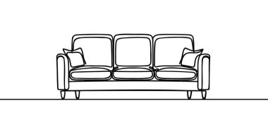 Dairenin iç tarafındaki oturma odasındaki kanepe ya da yatağın sürekli çizimi.