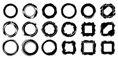 Vektör dokulu daireler kümesi. Yuvarlak fırça darbeleri koleksiyonu. El çizimi fırça darbesi dokusu.