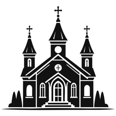 Kilise ikonu siluetinin vektör çizimi. Beyaz arkaplanda basit simge vektörü oluşturuluyor