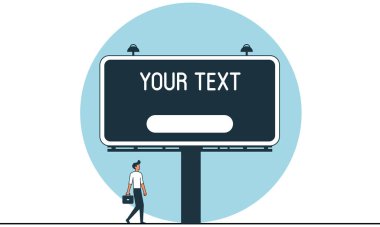 Reklam şablonu, poster, reklam panosu, reklam panosunun önünden geçen bir adamın afişi.