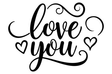 Seni tebrik kartı kaligrafi siyah metni seviyorum. El yazısı modern fırça harfleri beyaz arkaplan izole vektörü.