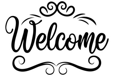 Beyaz arka planda izole edilmiş el yazısıyla yazılmış harflere hoş geldiniz. Tebrik kartları için hat vektör tasarımı, afiş