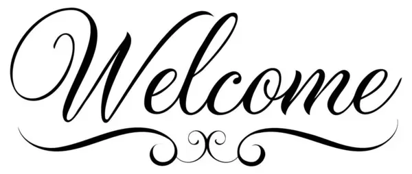 Beyaz arka planda izole edilmiş el yazısıyla yazılmış harflere hoş geldiniz. Tebrik kartları için hat vektör tasarımı, afiş