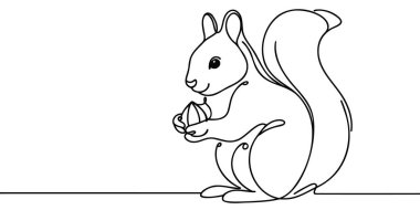 Sincap çizen bir çizgi fındık yiyor. Hayvanlar konsepti tek çizgi tasarım vektör illüstrasyonu.