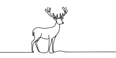 Sürekli bir geyik çizimi. Geyik vahşi yaşam illüstrasyonu basit çizgi vektör hayvan tasarım temalarında