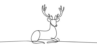 Sürekli bir geyik çizimi. Geyik vahşi yaşam illüstrasyonu basit çizgi vektör hayvan tasarım temalarında