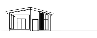 Ev gayrimenkul, modern bina ikonu el çizimi vektör illüstrasyonunun sürekli bir çizimi.
