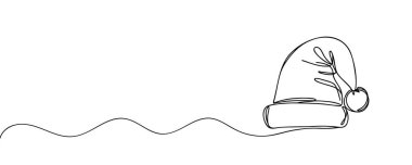 Noel Baba şapkası. Sürekli bir çizgi çiziyor. Noel ya da Yeni Yıl konsepti