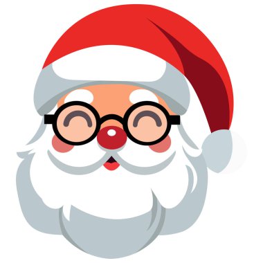Çizgi film Noel Baba kafası ya da yüzü düz stil. Vektör illüstrasyonu.