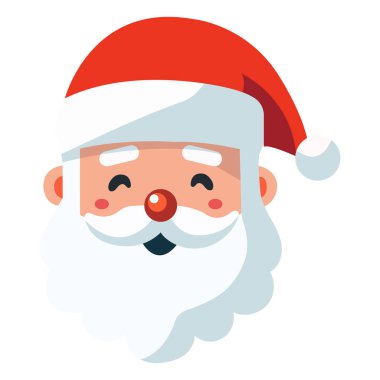 Çizgi film Noel Baba kafası ya da yüzü düz stil. Vektör illüstrasyonu.