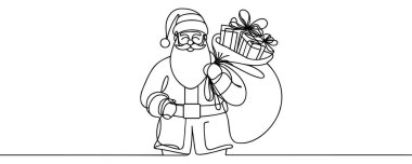 Bir torba hediyeli Noel Baba. Farklı amaçlar için mutlu yıllar ve mutlu noeller. Vektör