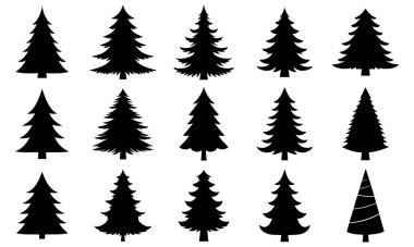 Noel veya Çam ağacı silueti koleksiyon vektör çizimi .