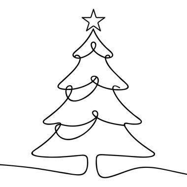 Noel çam ağacı. Sürekli bir çizgi çiziyor. Vektör illüstrasyonu minimalist tasarım.