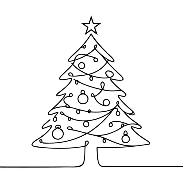 Noel çam ağacı. Sürekli bir çizgi çiziyor. Vektör illüstrasyonu minimalist tasarım.