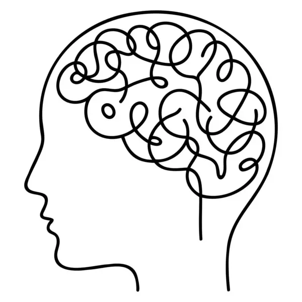 İnsan beyninin kesintisiz çizimi. El çizimi minimalizm tarzı. Beyin çizgisi sanat vektörü illüstrasyonu.
