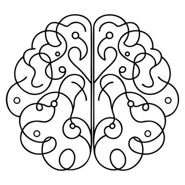 İnsan beyninin kesintisiz çizimi. El çizimi minimalizm tarzı. Beyin çizgisi sanat vektörü illüstrasyonu.