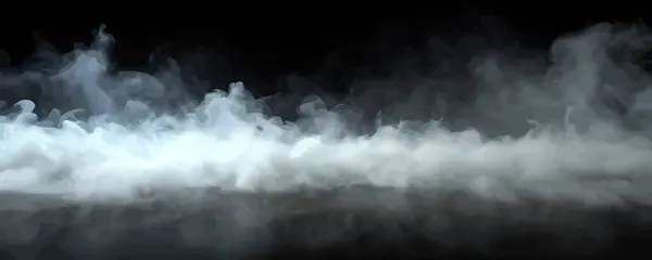 Gerçekçi beyaz sis ya da siyah arka planda duman. Vektör illüstrasyonu.