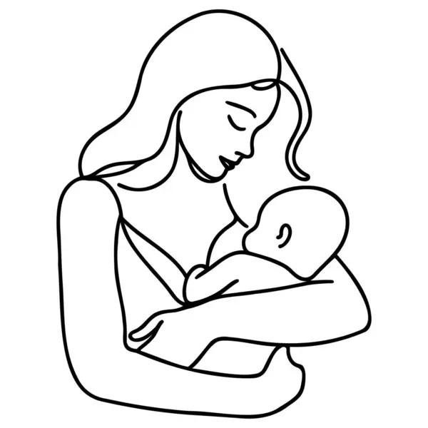 Bir kadının bebeği tek sıra halinde tutması. Vektör illüstrasyonu.
