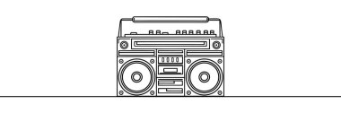Eski moda analog radyo bandının kesintisiz çizimleri. Klasik ses teknolojisi konsepti. Müzik çalıcı tek çizgi tasarım vektör çizimi grafiği.