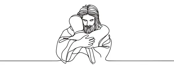 İsa bir adama sarılır Devamlı bir çizgi çizer.