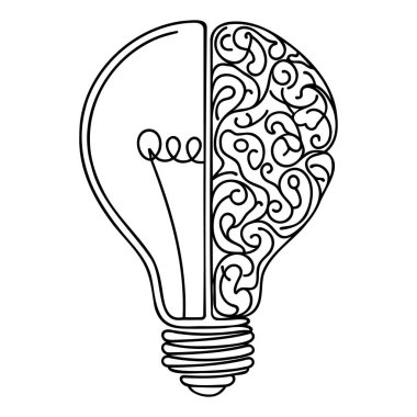 sürekli çizgi sanatı ya da bir satır ışık ampulü iş fikri için yarım beyin mantıksal konsept vektörü.
