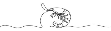 Taze karides bir çizgi renkli sürekli çizim. Japon mutfağı. Geleneksel yemekler. Tek bir çizgiden ibaret. Vektör doğrusal illüstrasyon