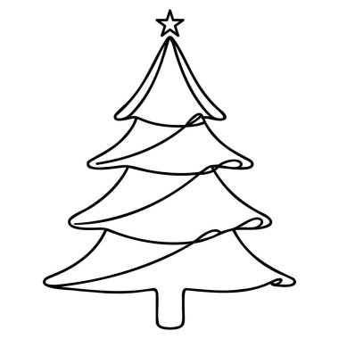 Aralıksız tek satır çizerek Noel Ağacı Vektör Simgesi, Mutlu Xmas Monoline Spruce, Yeni Yıl Çamları Tatil Silüetleri, Tek Hat Noel Ağacı Şekilleri Çizimi.