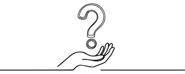 El yazısı soru işareti bir çizgi sanat, el çizimi soru işareti, fikir sürekli sınır. SSS kavramını sorgulamak, cevabı bulmak. Düzenlenebilir felç. İzole edilmiş. Vektör illüstrasyonu.