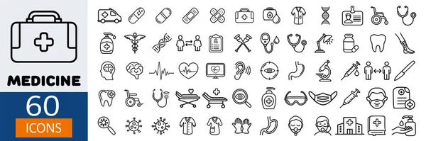 Tıbbi ikon seti. İlaç ve sağlık ikonları hazır. Tıbbi semboller koleksiyonu