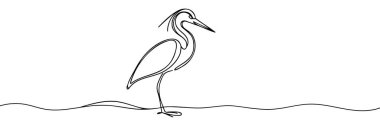 Heron tek bir satır aralıksız beyaz arkaplan üzerinde çizgi çizimi ve dövme tasarımı.