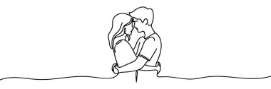 Güzel bir çiftin tek sıra çizimi. Çift kucaklaşması. Sürekli tek çizgi çiziyor..