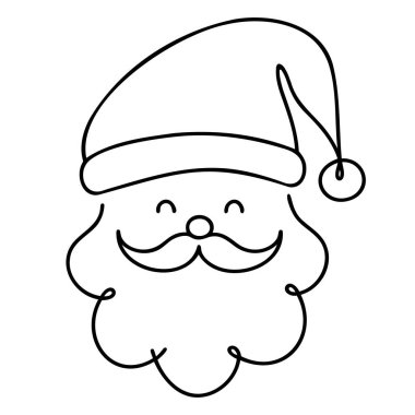 Noel Baba mutlu bir şekilde gülümsüyor. Devamlı çizgi çizimi ya da bir çizgi devamlılık vektörü çizimi..
