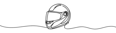 Kesme yolu olan motosiklet kaskı çizmeye devam et. Tek çizgi çizimi tasarım vektörü grafik çizimi
