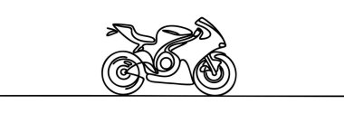 Antika motosiklet logosunun tek bir çizgisi. Klasik kırsal motosiklet konsepti. Devamlı çizgi çizimi tasarım vektörü illüstrasyonu.
