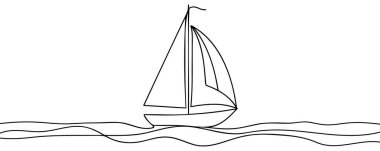 Sea Sailboat Continuous one line vector art drawing and illustration. clipart