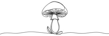 Mushroom continuous one line drawing of isolated outline vector icon. clipart