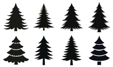 Noel veya Çam ağacı silueti koleksiyon vektör çizimi .