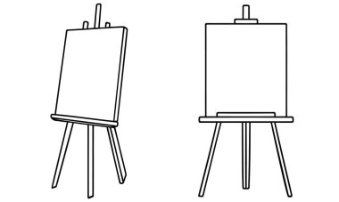 Tek bir çizgi boya fırçası sehpasında boya fırçaları çiziyor. Yakında boş bir tuval inanılmaz bir sanatla boyanacak. Devamlı çizgi tasarımı grafik çizimi