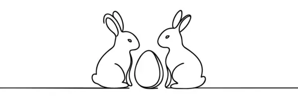 Paskalya Tavşanı sürekli bir çizgi çiziyor. Paskalya sınırında yumurtalar ve karikatür tavşancıkları sürekli çizim stilinde. Tavşan Siyah ve Beyaz vektörlü Paskalya için İllüstrasyon.