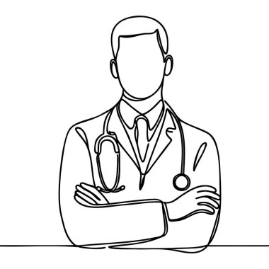 Erkek doktor. Tek sıra halinde gidiyor. Koruyucu kıyafetli doktor..