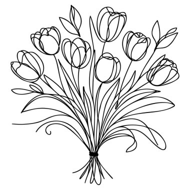 Buketler Lale Çiçekleri Çizim Çizgisi.