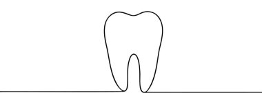 Sürekli bir diş çizgisi. Diş bakımı ihtiyacı. Diş ağrısını önlemenin önemi. Tedavi edildi. Ulusal Diş Ağrısı Günü. Tek çizgi çizimi tasarım vektör çizimi.