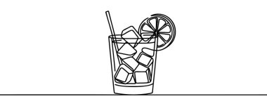Sürekli bir bardak limonata ya da limonlu kokteyl çizimi.