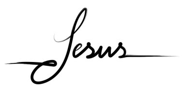 İsa 'nın beyaz arka planda izole ettiği el yazması Hristiyan yazması. Kaligrafi harfleri. Din ve Hristiyanlık. Hıristiyan Sözleri ve Sözleri. Vektör illüstrasyonu.