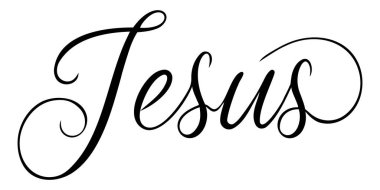 El yazması Hıristiyan yazması ve beyaz arka planda izole edilmiş İsa kelimesi. Kaligrafi yazıtları. Din ve Hristiyanlık. Hristiyan kelimeleri ve cümleler. Vektör illüstrasyonu.